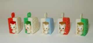 Vtg 5 Pk Penny King Moving Cat In Cheese Vending Machine Toy Gumball Prize Charm