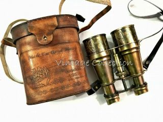 6 " Nautical Antique Brass Binocular Vintage Marine Monocular With Leather Box