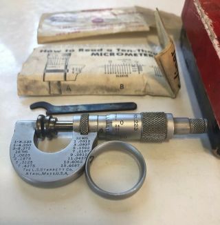 Vintage Starrett Micrometer No.  223 Paper Gauge Micrometer 0 - 11/32 " Made In Usaa