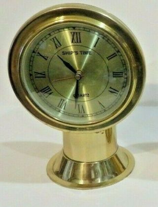 Brass Cowl Vent Clock Vintage Brass Ship Clock - 9 " Tall 6 " Face 3 Ib 