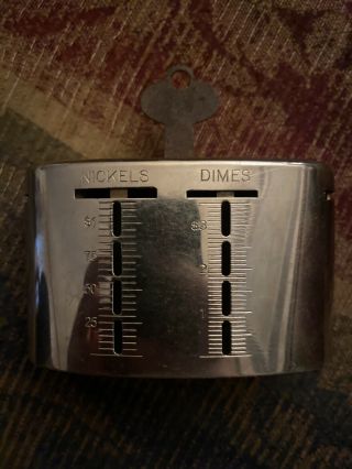 Vintage Metal Coin Bank,  The Traveling Teller Made In U.  S.  A With Key And