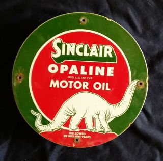 Vintage Sinclair Opaline Gasoline / Motor Oil Porcelain Gas Pump Sign