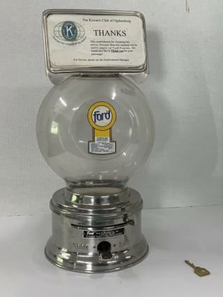 Vintage Antique Ford Gumball Machine 10 Cent.  With Key,  Plastic Globe.