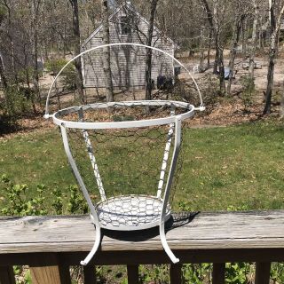 Vintage Painted Wrought Iron Metal Wire Insert Basket With Bail Handle
