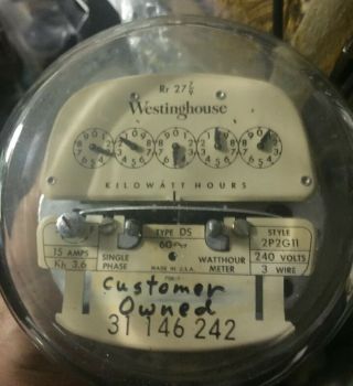 Vintage Westinghouse Electric Meter - 240 Volts 100 Amp 3 - Wire 2p2g11 Ds