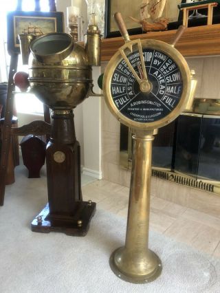 Antique A.  Robinson & Co.  Nautical Ship Engine Room Brass Telegraph 44 " Tall