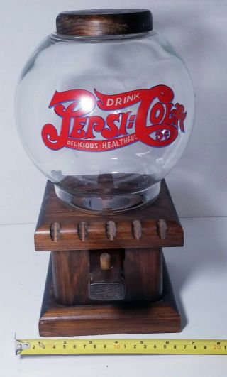 Vintage Pepsi Cola Gumball Nut Dispenser Wood Base Glass Globe