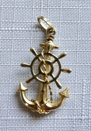 Vintage 14k Yellow Gold Sailors Cross Anchor Nautical Pendant 1.  6 Gr.
