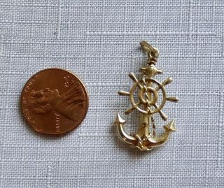 Vintage 14K Yellow Gold Sailors Cross Anchor Nautical Pendant 1.  6 gr. 3