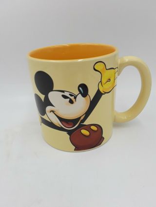 Mickey Mouse Coffee Mug Yellow Disney Store 4.  25 " Tall X 3.  75 " Wide
