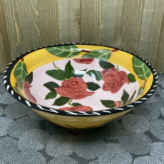 Vintage Droll Designs For 10 " Hand Painted Red Bowl Roses & Leaves