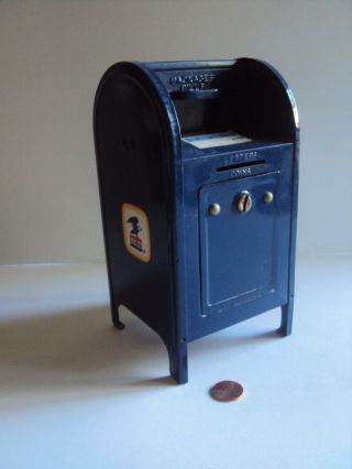 Vintage Usps U.  S.  Mail Box Bank Tin Metal With Key