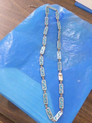 Vintage Sterling Silver Inlaid Turquoise Made In Mexico Linked Necklace 22 "