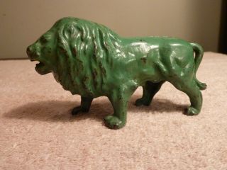 A.  C.  Williams Cast Iron Standing Lion Coin Bank Green 5 " Early 1900 