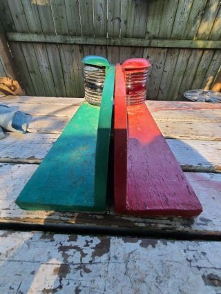 Vintage Wood Boat Bow Light Red Green Glass Nml Co.  Nautical Marine Ship Pics
