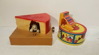 2 - Vintage Wind - Up " Running Mouse " Cash Register & Tricky Mouse In Cheese Banks
