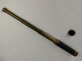 Antique Leather Wrapped Brass Spyglass Telescope Marked Made In France 20x