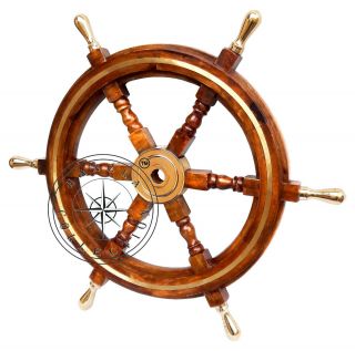 Antique Wooden Maritime Decor 18 " Captains Shipwheel Ships Wheel Steering Helm