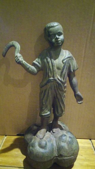 Vintage Cast Iron Bank African American Black Americana Boy Figure With Sickle