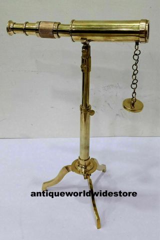 Nautical Vintage Brass Telescope Antique Collectible Telescope With Tripod Stand