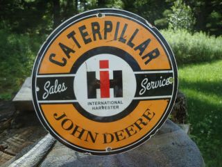 Vintage John Deere Farmall International Harvester Porcelain Tractor Farm Sign