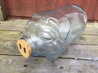 Vintage Libbey This Little Piggy Went To Market 5 Gal Glass Piggy Bank Cork Nose