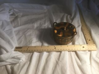 Antique cast iron Laundry Weaved Basket Coin Bank 2