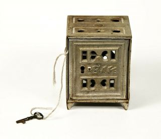 Vintage Antique Miniature Cast Iron Key Lock Safe Bank Stevens March 31 1891