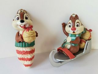 Vintage 1989 Disney Grolier Chip And Dale Chipmunks Christmas Ornaments