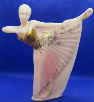 Vintage Fenton Hand - Painted Burmese Art Glass Pink Ballerina Figurine 1990 