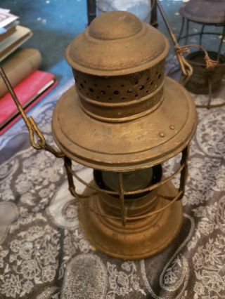 Antique PERKO Perkins Brass Marine Schooner Mast Ship Lantern/Lamp W/Orig Burner 2