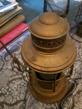 Antique PERKO Perkins Brass Marine Schooner Mast Ship Lantern/Lamp W/Orig Burner 3