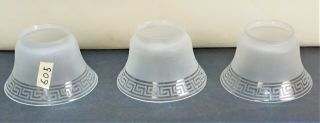 Vintage Greek Key Design Etched Glass Gas Chandelier Shades 4 " Fitter Set Of 3