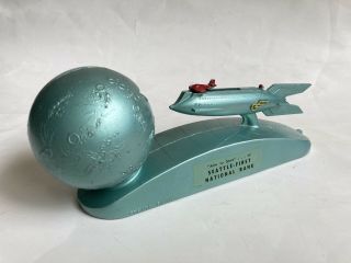 Vintage 1960s Diecast Rocket To The Moon Mechanical Bank Strato Bank