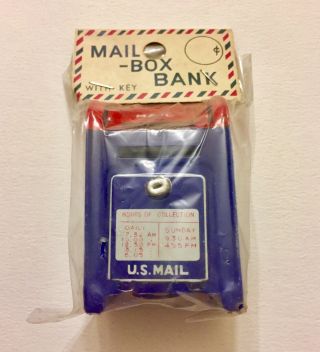 Vintage Made In Japan U.  S.  Postal Service Mail Box Bank W/ Key Usps Tin