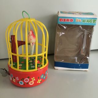 Vintage Yoneya (yone),  Tin & Plastic,  Wind - Up Singing Bird In Cage With It 