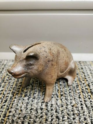 Vintage Cast Iron Pig Piggy Bank Heavy Bronze Color Sitting 3 " Tall