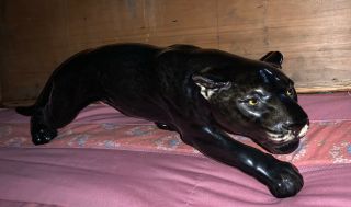 Goebel 20” Black Panther Ceramic Statue Figurine Vintage Porcelain W.  Germany