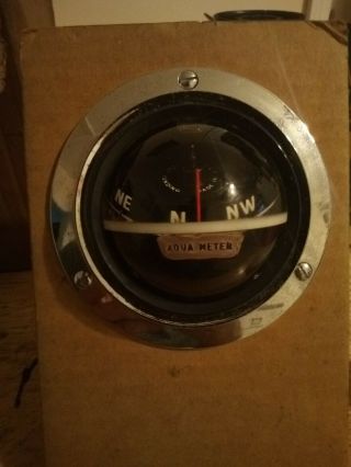 Vintage Boat Compass Made In Usa Aqua Meter Dashboard Interior Mount 4 "