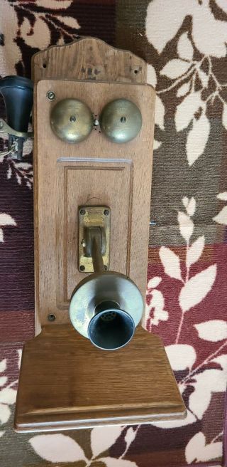Vintage Antique Northern Electric Hand Crank Wood Oak Wall Phone W/ Magneto Bell