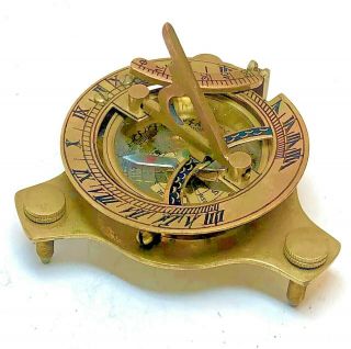 Vintage Maritime Brass Sundial Compass