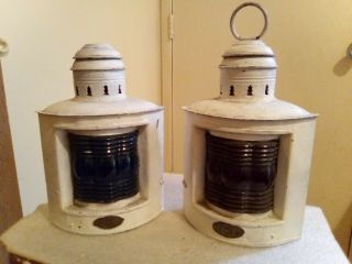 2 Vintage Triplex Nautical Ship Oil Lamp Lantern Light Port & Starboard Nautical