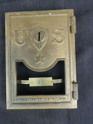 Antique Cast Bronze Post Office Box Door & Frame Mfg By St.  Paul Furniture Co.
