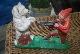 Vintage 1950 - 60 " Indian And Bear Cast Iron Mechanical Bank,  Great