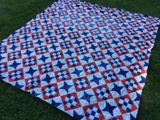 Vintage 1940’s Patriotic Red White Blue Stunning Faded Glory Quilt Top