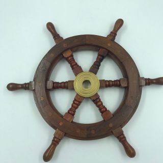 Nautical Wood And Brass Ship Steering Wheel,  Pirate Wall Decor,  Fishing Boat