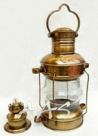 Antique Brass & Copper Anchor Oil Lamp Nautial Maritime Ship Boat Light Lantern 2