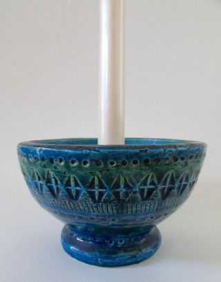 Vtg Mid Century Bitossi Italy Rimini Blue Candleholder