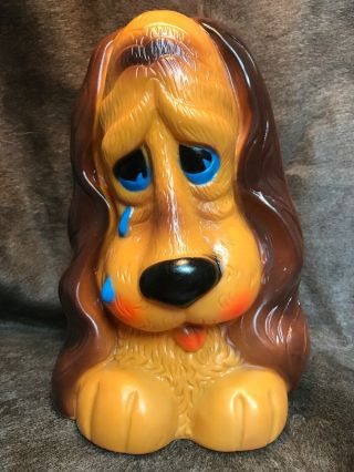 Vintage Plastic Sad Puppy Dog Bank.  Made In 1973 By Russ Berrie&co.  Usa