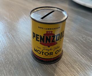 Vintage Pennzoil Motor Oil Coin Bank 3 " Metal Oil Can Gas Sign